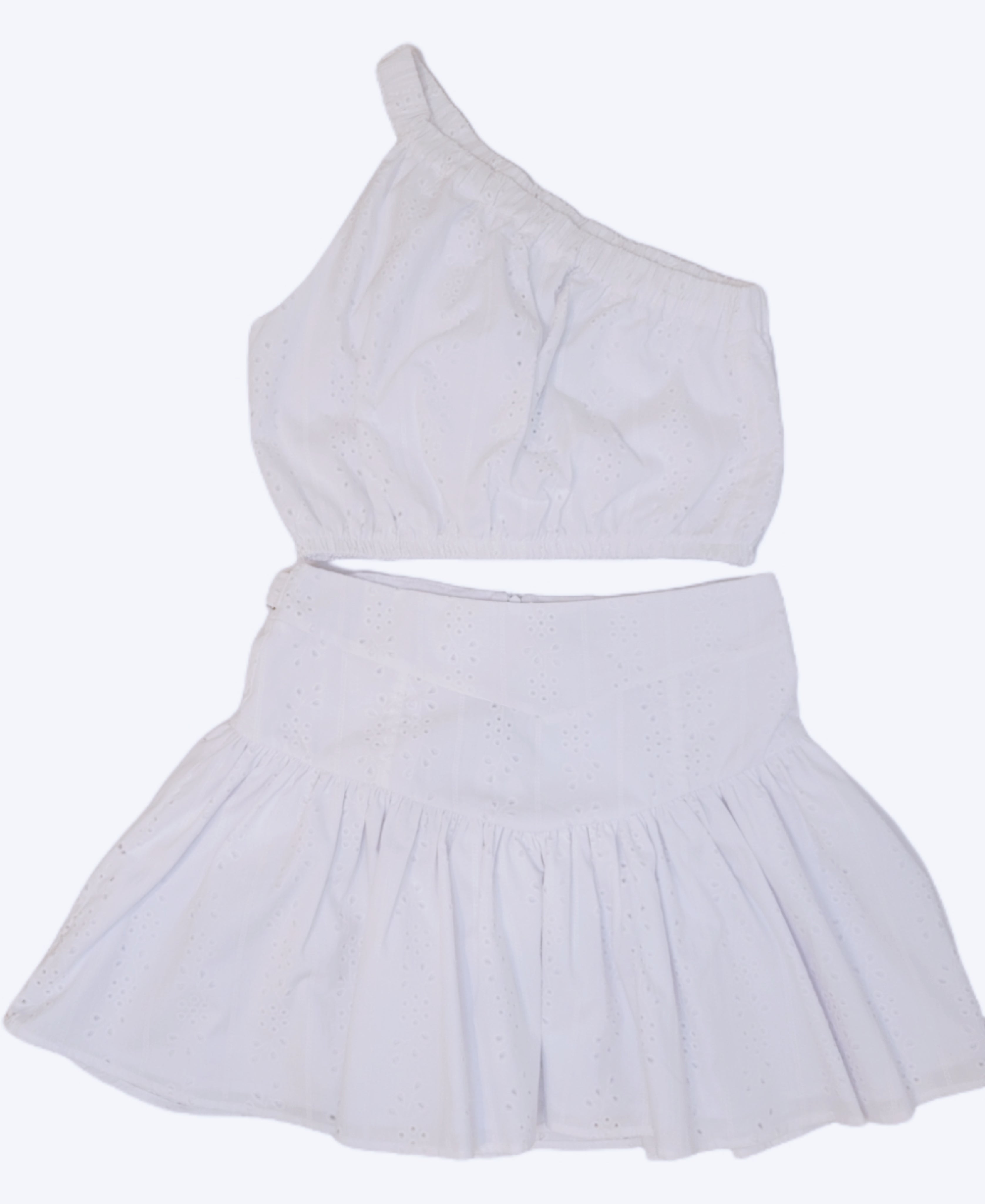 Tween Girl White Eyelet One Shoulder Set
