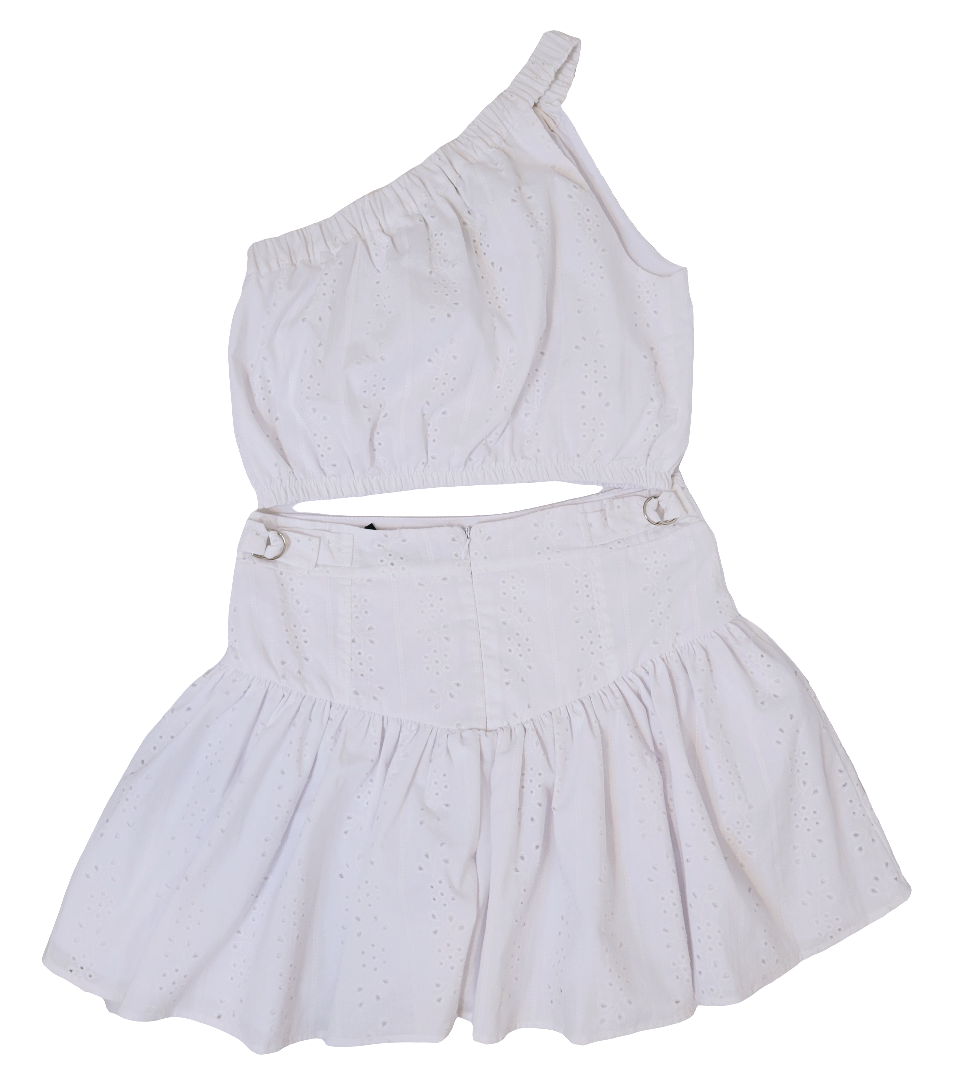 Tween Girl White Eyelet One Shoulder Set