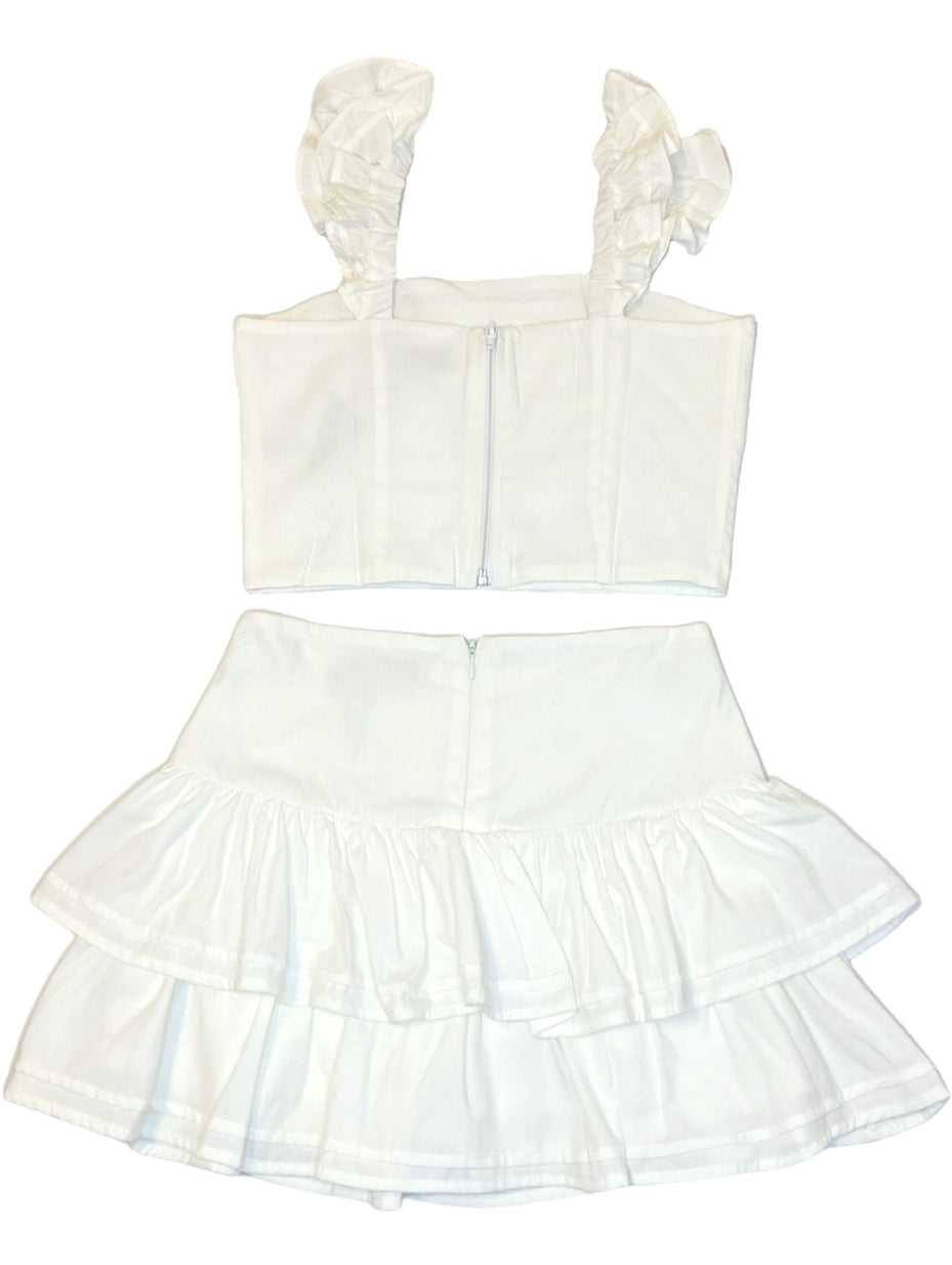 Tween Girl White Pleated Set