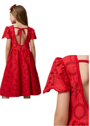 Tween girl red embroidery dress