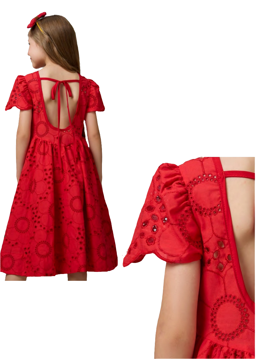 Tween girl red embroidery dress