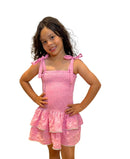 Tween Girl Pink Ruffle Dress with Draped Detail in Simple Style