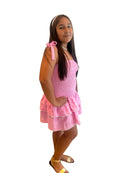 Tween Girl Pink Ruffle Dress with Draped Detail in Simple Style