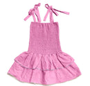 Tween Girl Pink Ruffle Dress with Draped Detail in Simple Style